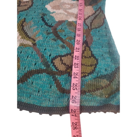 Peruvian Connection Sweater Womens XS Blue Floral Knit Quarter Sleeve Pullover - Picture 11 of 14